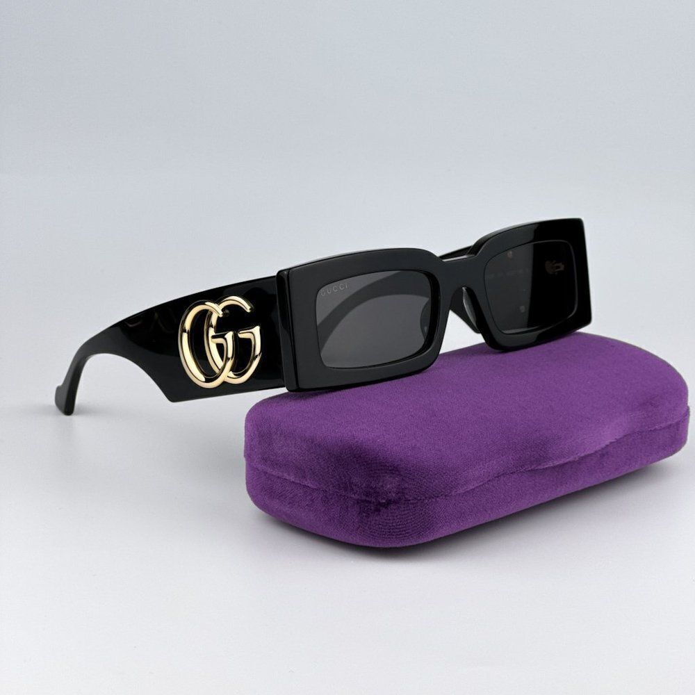 NEW Gucci GG1425S 001 Black Grey Rectangle Unisex Sunglasses GG 1425S - Picture 2 of 14